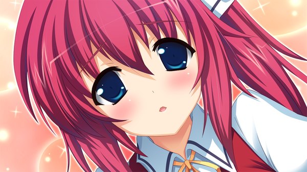 Anime picture 1024x576 with love-bride eve single long hair blush blue eyes wide image game cg red hair girl serafuku