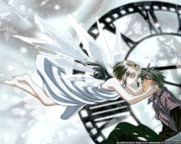 Anime picture 1280x1024 with saikano gonzo chise shuji wings clock