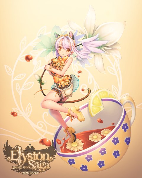 Anime picture 960x1200 with elysion saga (card game) ecell (artist) single tall image blush short hair smile animal ears pink hair orange eyes legs girl dress navel shoes knickers