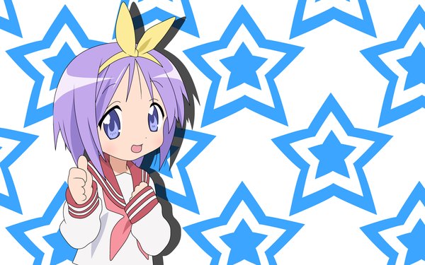 Anime picture 1920x1200 with lucky star kyoto animation hiiragi tsukasa highres thumbs up girl star (symbol)
