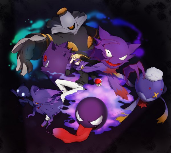 Anime picture 3000x2684 with pokemon pokemon heartgold and soulsilver nintendo mismagius gastly gengar drifloon morty (pokemon) drifblim haunter sableye dusknoir tagme (artist) highres short hair blonde hair sitting absurdres teeth fang (fangs)