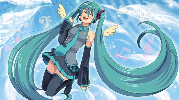 Anime picture 1280x720 with vocaloid hatsune miku wide image green hair girl