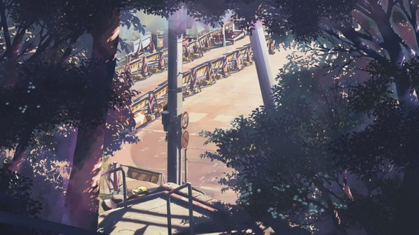 Anime picture 1920x1080 with 5 centimeters per second shinkai makoto highres wide image scan no people landscape plant (plants) tree (trees) traffic sign