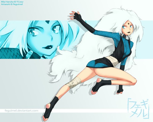 Anime picture 1000x800 with original feguimel single blue eyes light erotic looking away ass white hair very long hair legs girl clothes