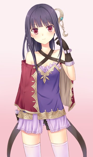 Anime picture 980x1640 with atelier (series) atelier meruru gust (company) mimi houllier von schwarzlang n.g. single long hair tall image looking at viewer red eyes bare shoulders purple hair girl thighhighs dress gloves white thighhighs