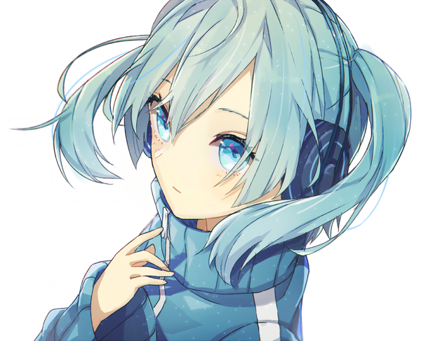 Anime picture 1042x846 with kagerou project shaft (studio) ene (kagerou project) daluto (hitomi555) single long hair looking at viewer blue eyes twintails blue hair close-up transparent background girl headphones