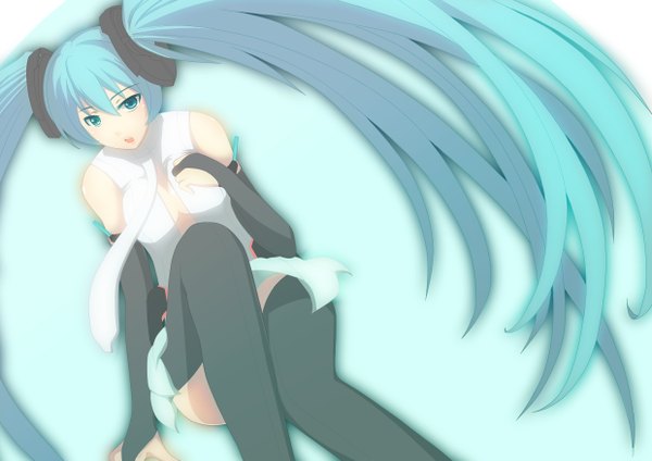 Anime picture 2480x1754 with vocaloid vocaloid append hatsune miku hatsune miku (append) pipipi wave (artist) single long hair highres open mouth twintails bare shoulders aqua eyes aqua hair girl