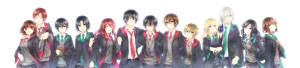 Anime picture 2600x594 with harry potter severus snape lily evans sirius black james potter remus lupin peter pettigrew regulus black lucius malfoy narcissa malfoy bellatrix lestrange arthur weasley molly weasley andromeda tonks yuuna minato long hair short hair blue eyes black hair simple background