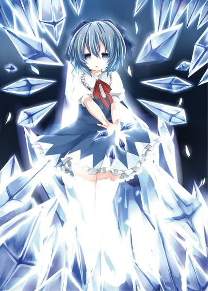 Anime picture 2591x3624 with touhou cirno ai 1003 single tall image highres short hair blue eyes blue hair girl dress wings crystal ice