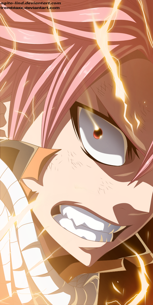 Anime picture 600x1193 with fairy tail natsu dragneel aagito single tall image short hair red eyes pink hair grin coloring magic glowing close-up face glowing eye (eyes) angry electricity boy scarf