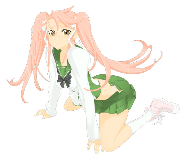 Anime picture 4200x3500 with highschool of the dead madhouse takagi saya highres twintails yellow eyes pink hair absurdres transparent background girl serafuku