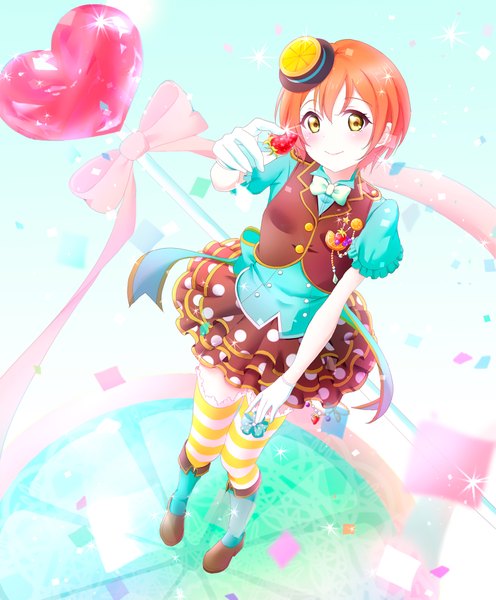 Anime picture 1500x1813 with love live! school idol project sunrise (studio) love live! hoshizora rin pipette (artist) single tall image blush short hair smile yellow eyes orange hair girl thighhighs dress gloves hat food white gloves heart