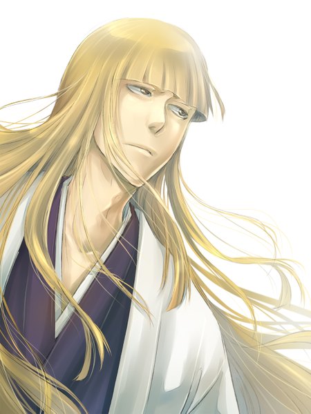 Anime picture 1000x1333 with bleach studio pierrot hirako shinji love (pixiv) single long hair tall image fringe simple background blonde hair white background brown eyes traditional clothes boy