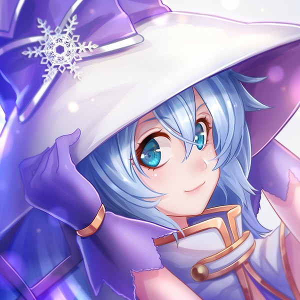 Anime picture 1000x1000 with vocaloid suki! yuki! maji magic (vocaloid) hatsune miku yuki miku yuki miku (2014) hews raijuu (bakanara) jurrig single long hair looking at viewer blush fringe blue eyes hair between eyes blue hair light smile portrait close-up girl