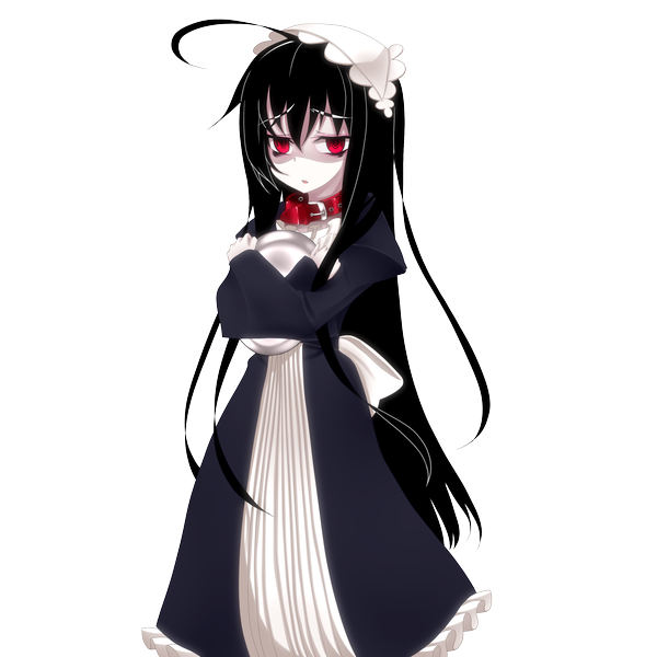 Anime picture 3000x3000 with original kiyomin single long hair highres black hair red eyes transparent background girl dress collar bonnet