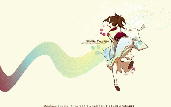 Anime picture 1920x1200 with samurai champloo fuu (samurai champloo) single long hair looking at viewer highres brown hair wide image brown eyes ponytail traditional clothes japanese clothes looking back from behind wallpaper girl kimono yukata sandals hairpin (hairpins)