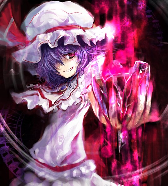 Anime picture 1280x1415 with touhou remilia scarlet yui (niikyouzou) single tall image smile red eyes purple hair girl bow hat bonnet