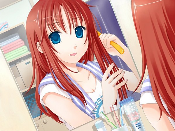 Anime picture 1024x768 with amanatsu long hair blue eyes game cg red hair girl