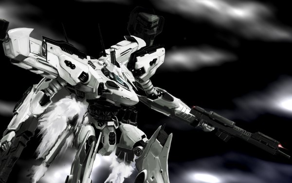 Anime picture 1600x1000 with armored core single wide image monochrome weapon gun mecha