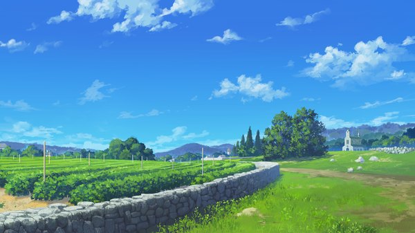 Anime picture 1280x720 with hyakka ryouran elixir senomoto hisashi wide image game cg sky cloud (clouds) plant (plants) tree (trees)