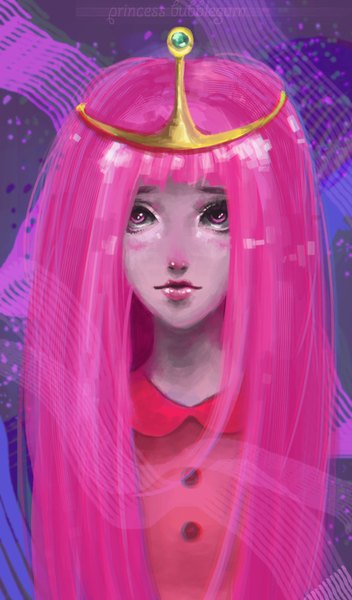 Anime picture 1000x1700 with adventure time princess bubblegum (adventure time) yuminonami single long hair tall image blush pink hair pink eyes lips looking up girl tiara