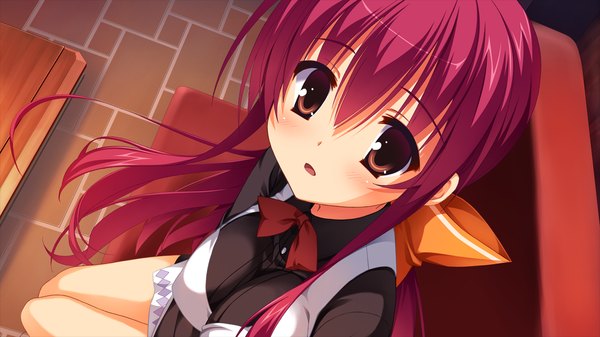 Anime picture 1280x720 with dracu-riot! yuzusoft inamura rio long hair blush open mouth red eyes wide image game cg red hair girl