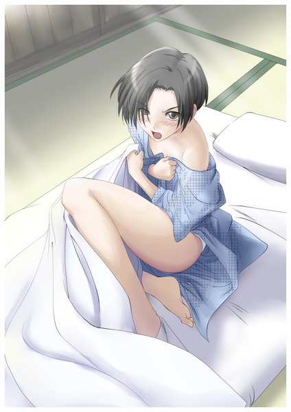 Anime picture 2480x3508 with love plus kobayakawa rinko hozumi isatsu single tall image blush highres short hair open mouth light erotic black hair black eyes border girl