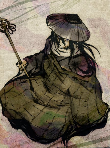 Anime picture 1000x1338 with nurarihyon no mago kurotabou single long hair tall image black hair japanese clothes boy hat staff