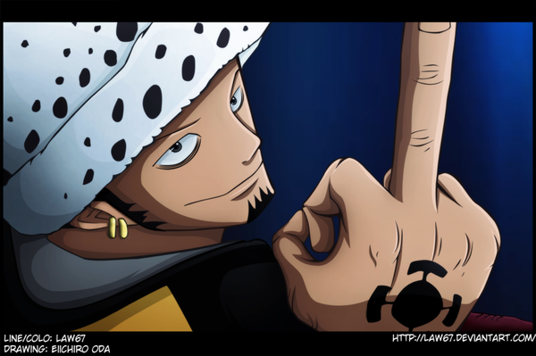 Anime picture 1300x865 with one piece toei animation trafalgar law law67 single short hair black hair smile looking back black eyes tattoo piercing coloring face boy hat earrings beard
