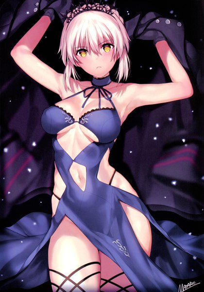 Anime picture 3000x4288 with fate (series) fate/grand order artoria pendragon (all) saber alter matarou (genkai toppa) single tall image looking at viewer blush fringe highres short hair breasts light erotic blonde hair hair between eyes large breasts bare shoulders signed yellow eyes