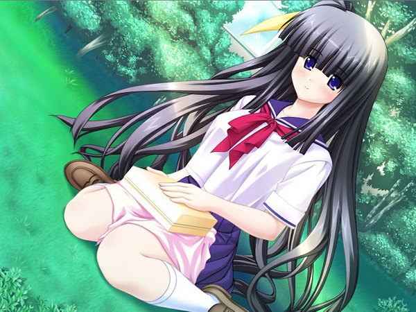 Anime picture 1024x768 with imouto bloomer 2 (game) long hair black hair purple eyes game cg girl serafuku