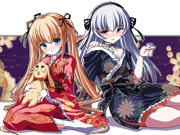 Anime picture 1024x768 with rozen maiden suigintou shinku japanese clothes tagme