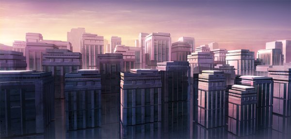Anime picture 1200x575 with original seafh (artist) wide image sky city cityscape no people building (buildings)