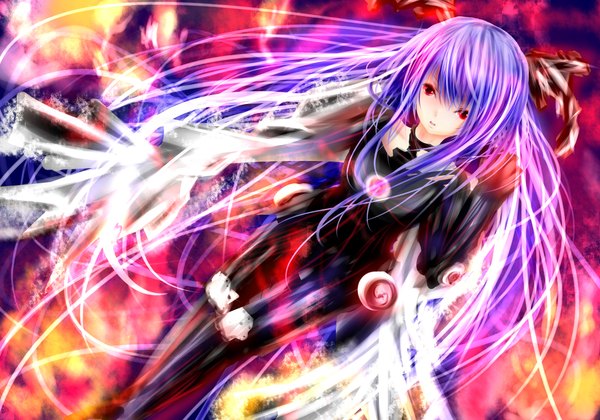 Anime picture 2362x1654 with kitamuraeri (artist) single long hair highres red eyes purple hair girl bodysuit pilot suit