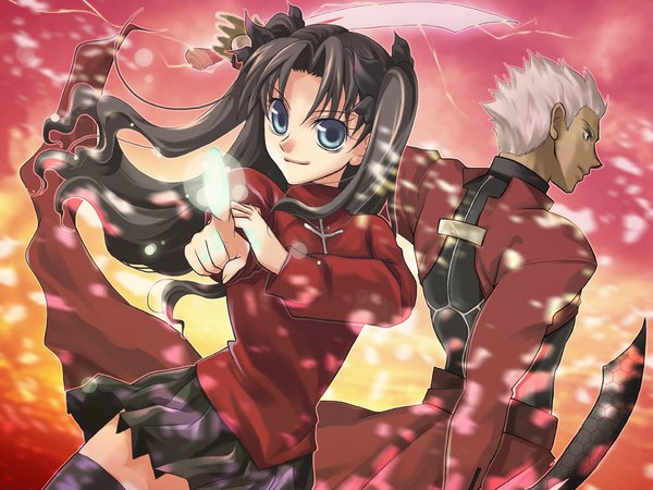 Anime picture 1024x768 with fate (series) fate/stay night studio deen type-moon toosaka rin archer (fate) nina (pastime) turtleneck