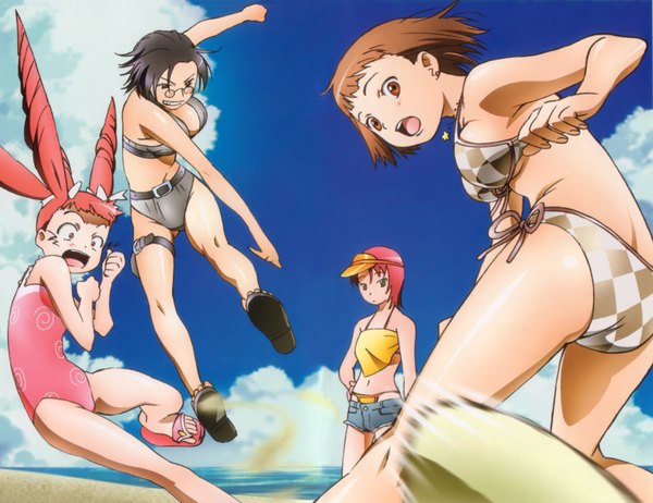 Anime picture 3384x2610 with mai-otome sunrise (studio) juliet nao zhang akane soir shiho huit highres light erotic rhombus swimsuit bikini checkered bikini chie hallard