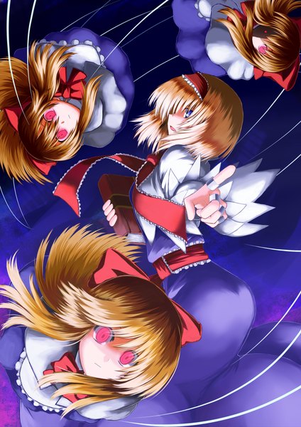 Anime picture 1500x2121 with touhou alice margatroid shanghai iwanori (artist) tall image short hair blue eyes blonde hair multiple girls girl dress bow hair bow hairband 4 girls doll (dolls)