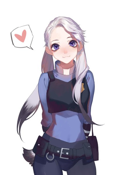 Anime picture 1850x2500 with zootopia disney judy hopps dj.adonis single long hair tall image looking at viewer highres white background purple eyes twintails grey hair hands behind back police humanization girl uniform speech bubble police uniform