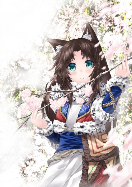 Anime picture 1200x1697 with original decchi oyabun (artist) single long hair tall image blush black hair green eyes animal ears girl