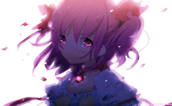 Anime picture 1250x775 with mahou shoujo madoka magica shaft (studio) kaname madoka harawata (artist) single short hair simple background red eyes wide image white background pink hair loli tears torn clothes girl pendant