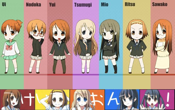 Anime picture 2235x1411 with k-on! kyoto animation akiyama mio hirasawa yui nakano azusa kotobuki tsumugi tainaka ritsu hirasawa ui yamanaka sawako manabe nodoka kakifly long hair highres short hair open mouth blue eyes black hair blonde hair smile brown hair