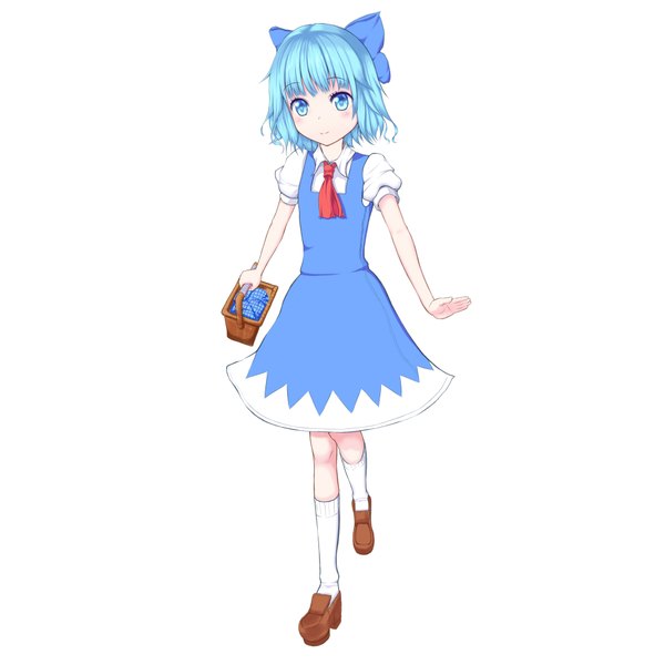 Anime picture 2000x2000 with touhou cirno hak single highres short hair blue eyes simple background white background blue hair girl dress bow hair bow socks white socks