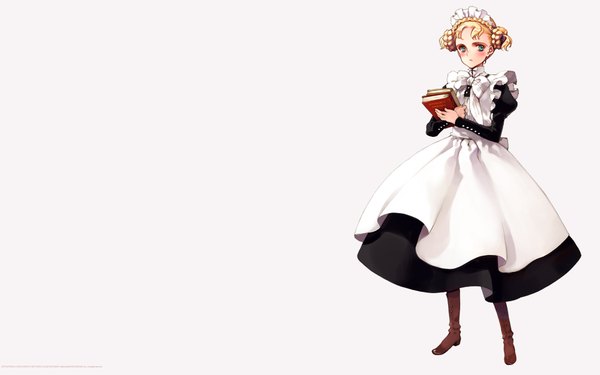 Anime picture 1920x1200 with rondo leaflet littlewitch collet lloyd oyari ashito single looking at viewer highres short hair blue eyes blonde hair simple background wide image standing white background full body maid hair bun (hair buns) wallpaper braided bun girl