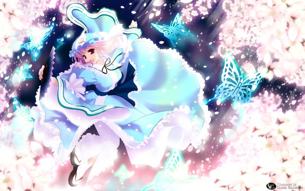Anime picture 1920x1200 with touhou saigyouji yuyuko highres wide image girl insect butterfly