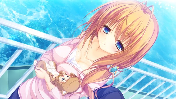 Anime picture 1920x1080 with kujiragami no tearstilla kamitouno ena mikagami mamizu long hair looking at viewer highres blue eyes blonde hair smile wide image game cg girl child (children)
