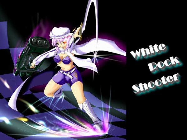 Anime picture 1024x768 with black rock shooter touhou letty whiterock white rock shooter tsuki hana short hair parody girl hat sword gun