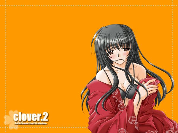Anime picture 1600x1200 with nishimata aoi light erotic orange background clover (plant) tagme
