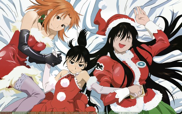 Anime picture 1680x1050 with genshiken arms corporation oono kanako kasukabe saki ogiue chika ningen (nattoli) wide image christmas