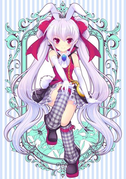 Anime picture 564x800 with magical halloween frost auslese tokinon single tall image looking at viewer blush smile red eyes twintails animal ears white hair very long hair bunny ears girl dress gloves bow hair bow elbow gloves