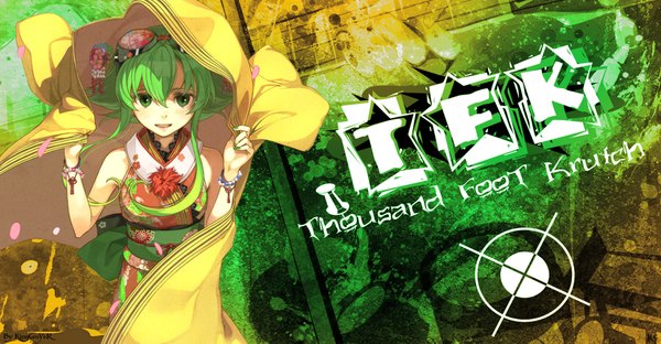 Anime picture 2000x1043 with k.g single long hair highres wide image green eyes nail polish japanese clothes green hair girl glasses bracelet belt cloak